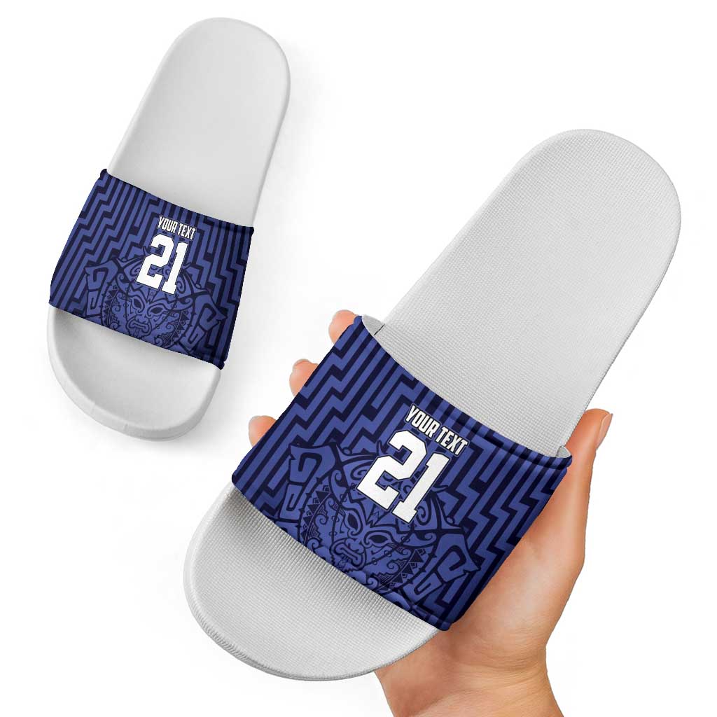 Custom Basketball New Zealand Slide Sandals Blue Maori Ta Moko Indigenous - Polynesian Pride