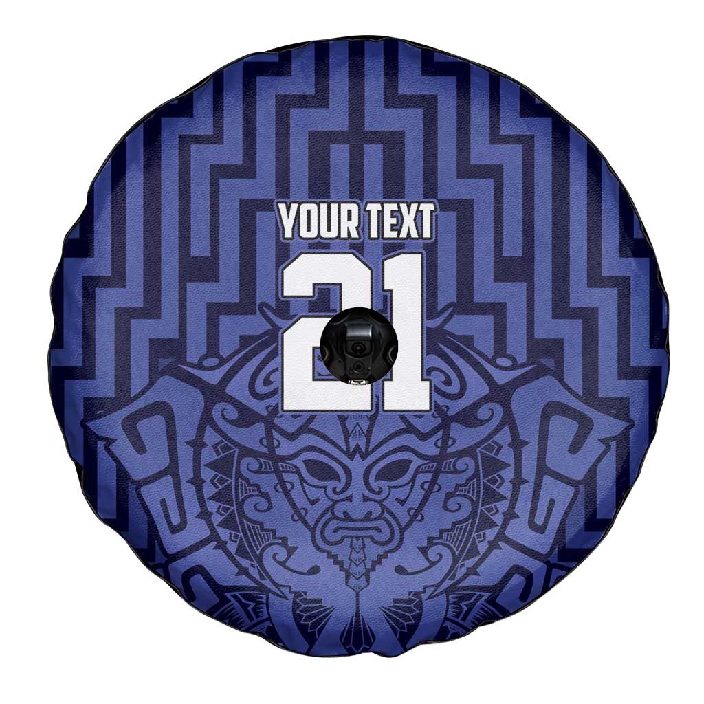 Custom Basketball New Zealand Spare Tire Cover Blue Maori Ta Moko Indigenous - Polynesian Pride