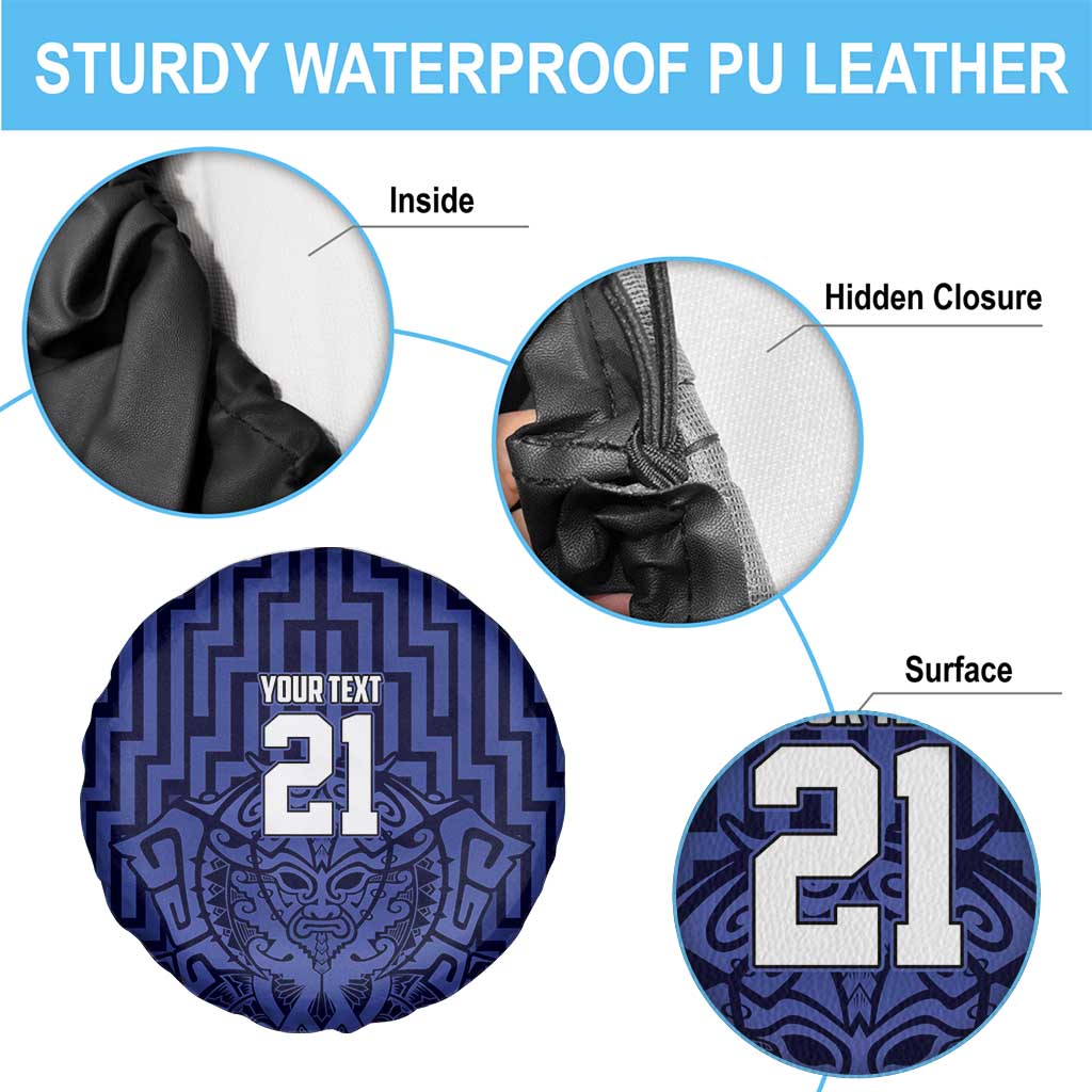 Custom Basketball New Zealand Spare Tire Cover Blue Maori Ta Moko Indigenous - Polynesian Pride