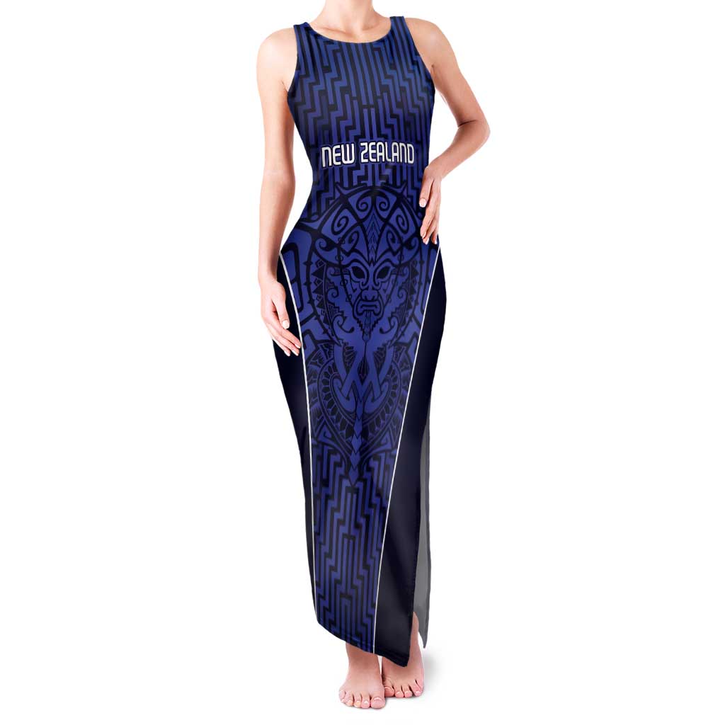 Custom Basketball New Zealand Tank Maxi Dress Blue Maori Ta Moko Indigenous - Polynesian Pride