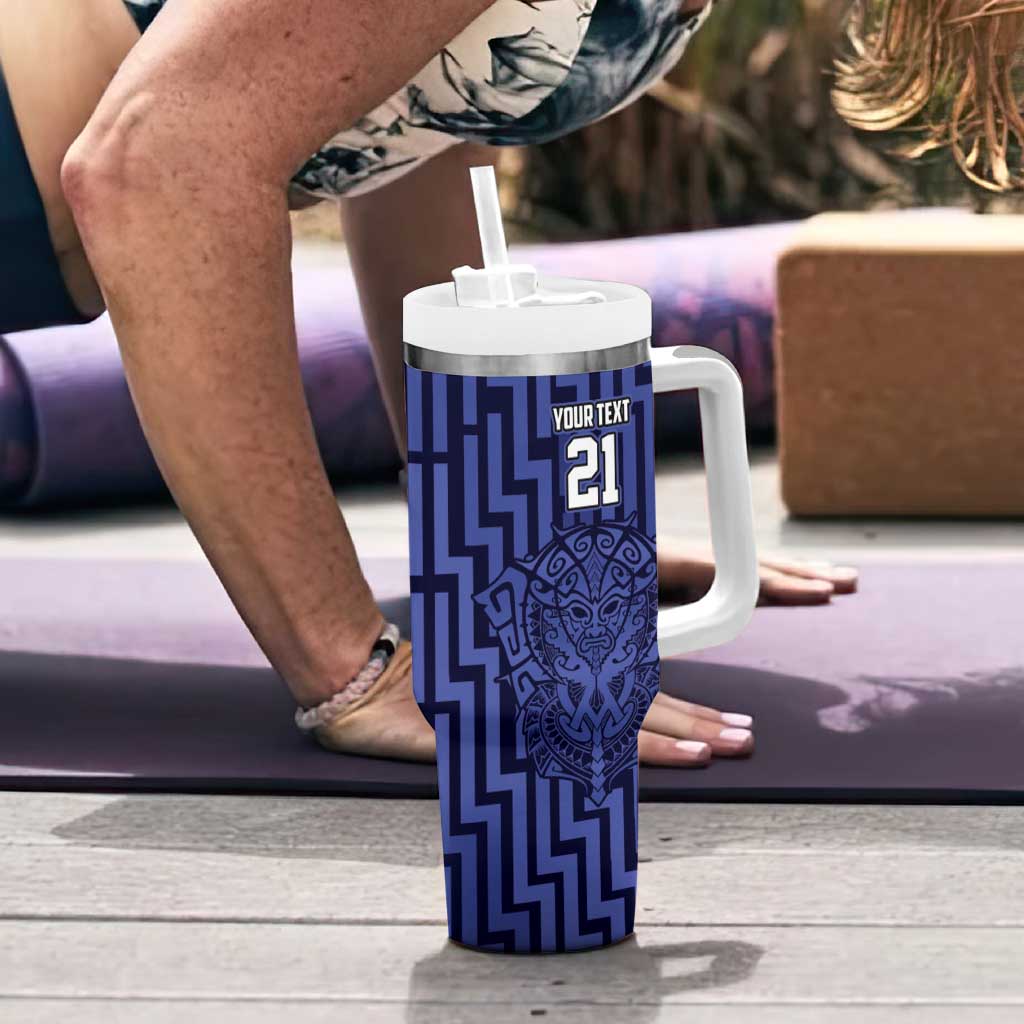 Custom Basketball New Zealand Tumbler With Handle Blue Maori Ta Moko Indigenous - Polynesian Pride