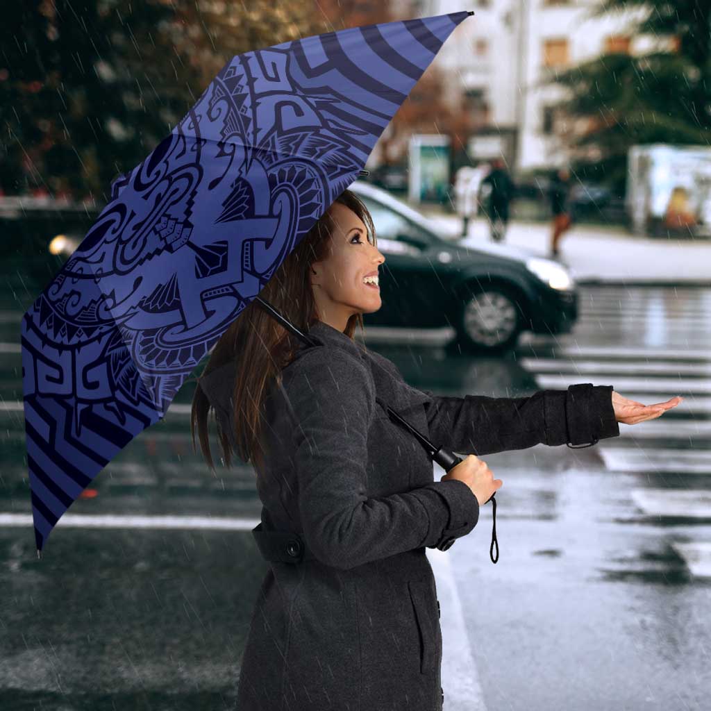 Custom Basketball New Zealand Umbrella Blue Maori Ta Moko Indigenous - Polynesian Pride