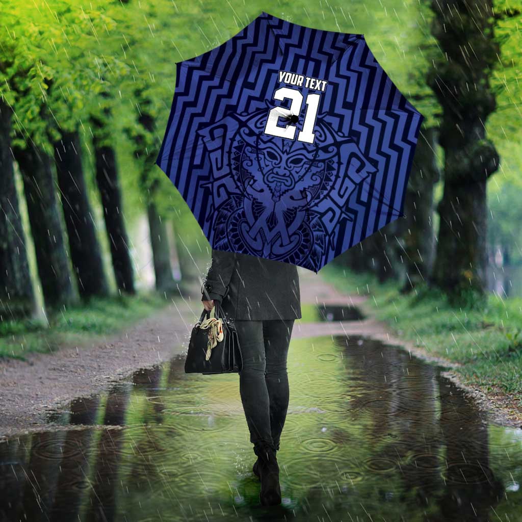 Custom Basketball New Zealand Umbrella Blue Maori Ta Moko Indigenous - Polynesian Pride