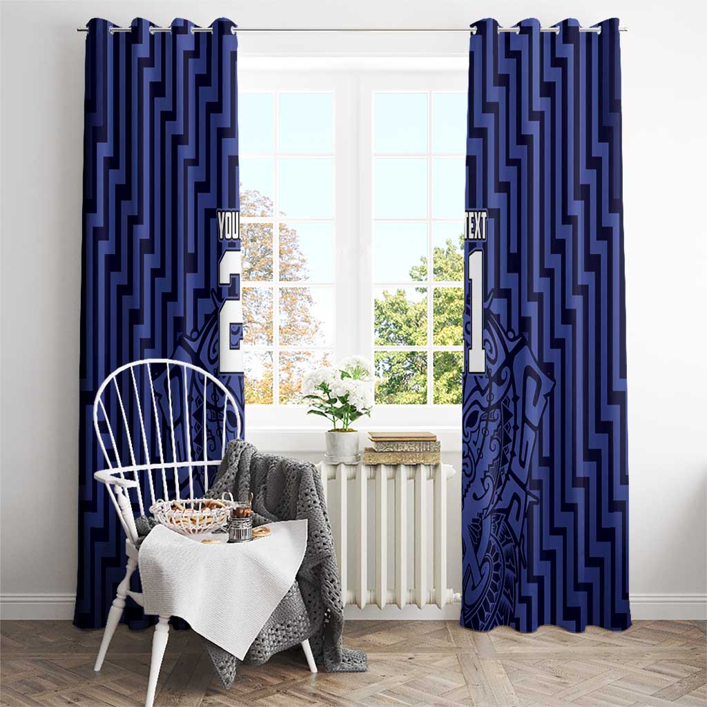 Custom Basketball New Zealand Window Curtain Blue Maori Ta Moko Indigenous - Polynesian Pride