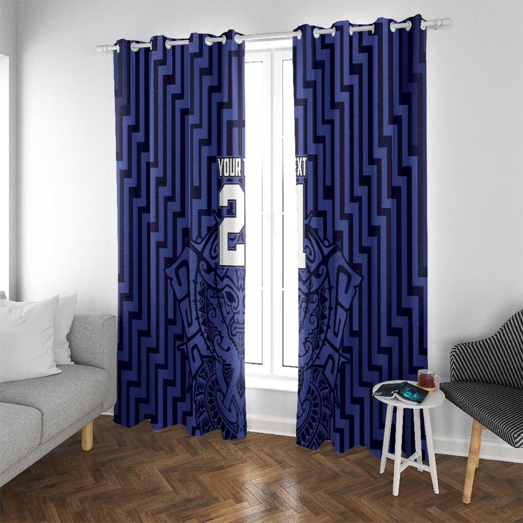 Custom Basketball New Zealand Window Curtain Blue Maori Ta Moko Indigenous - Polynesian Pride
