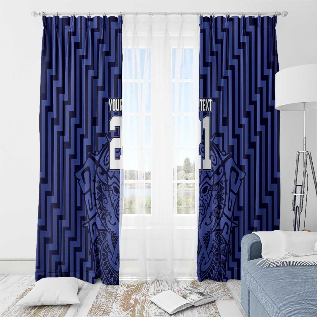 Custom Basketball New Zealand Window Curtain Blue Maori Ta Moko Indigenous - Polynesian Pride