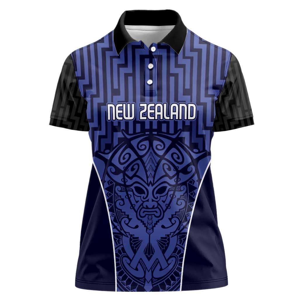 Custom Basketball New Zealand Women Polo Shirt Blue Maori Ta Moko Indigenous LT9 Female Blue - Polynesian Pride