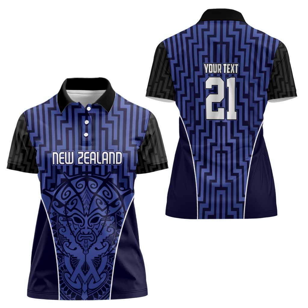 Custom Basketball New Zealand Women Polo Shirt Blue Maori Ta Moko Indigenous LT9 - Polynesian Pride