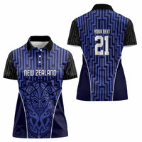 Custom Basketball New Zealand Women Polo Shirt Blue Maori Ta Moko Indigenous LT9 - Polynesian Pride