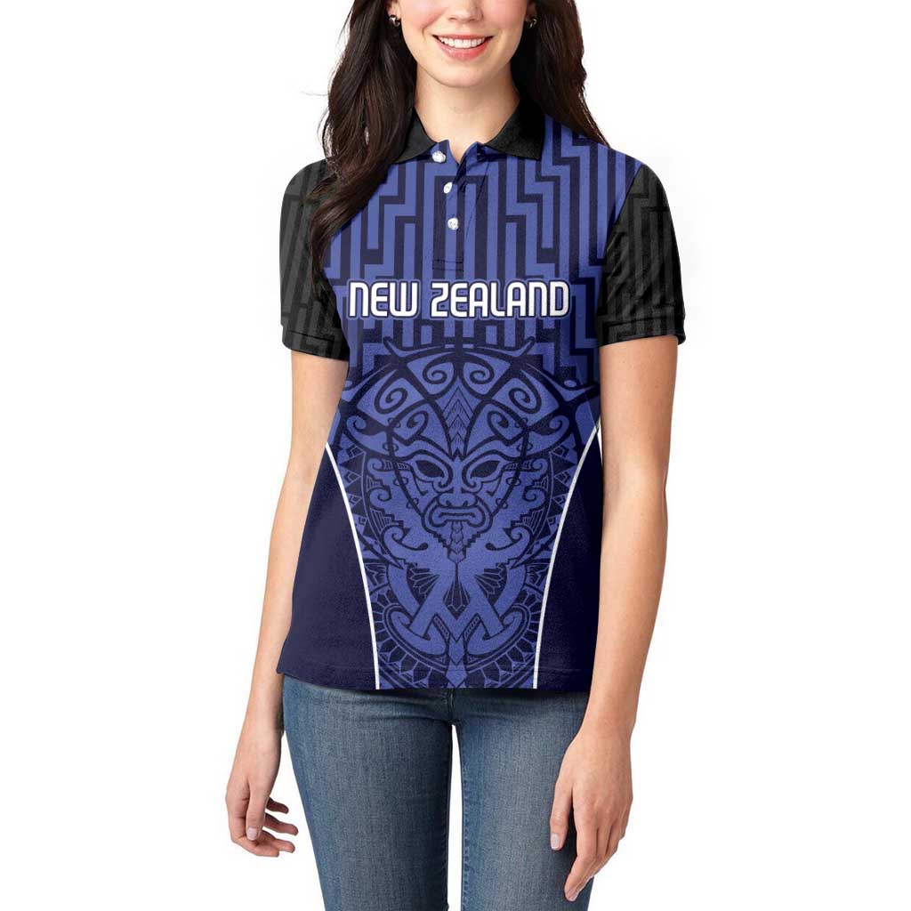Custom Basketball New Zealand Women Polo Shirt Blue Maori Ta Moko Indigenous LT9 - Polynesian Pride