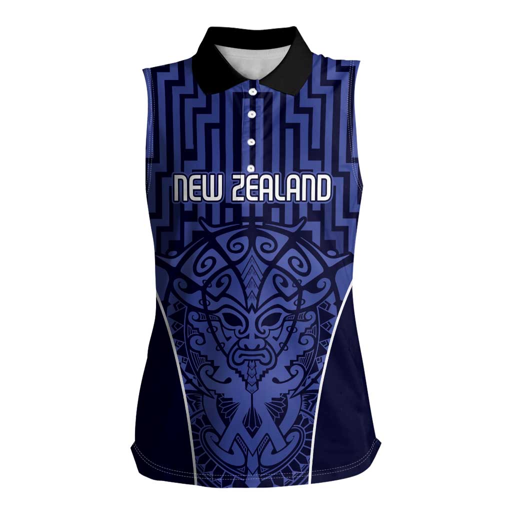 Custom Basketball New Zealand Women Sleeveless Polo Shirt Blue Maori Ta Moko Indigenous LT9 Female Blue - Polynesian Pride