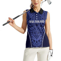 Custom Basketball New Zealand Women Sleeveless Polo Shirt Blue Maori Ta Moko Indigenous LT9 - Polynesian Pride