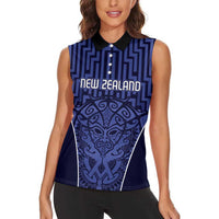 Custom Basketball New Zealand Women Sleeveless Polo Shirt Blue Maori Ta Moko Indigenous LT9 - Polynesian Pride