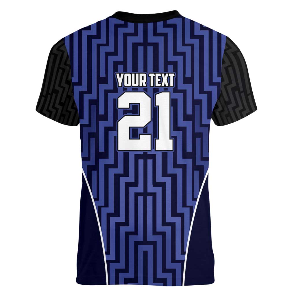 Custom Basketball New Zealand Women V-Neck T-Shirt Blue Maori Ta Moko Indigenous LT9 - Polynesian Pride