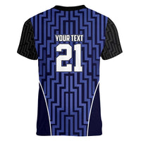 Custom Basketball New Zealand Women V-Neck T-Shirt Blue Maori Ta Moko Indigenous LT9 - Polynesian Pride