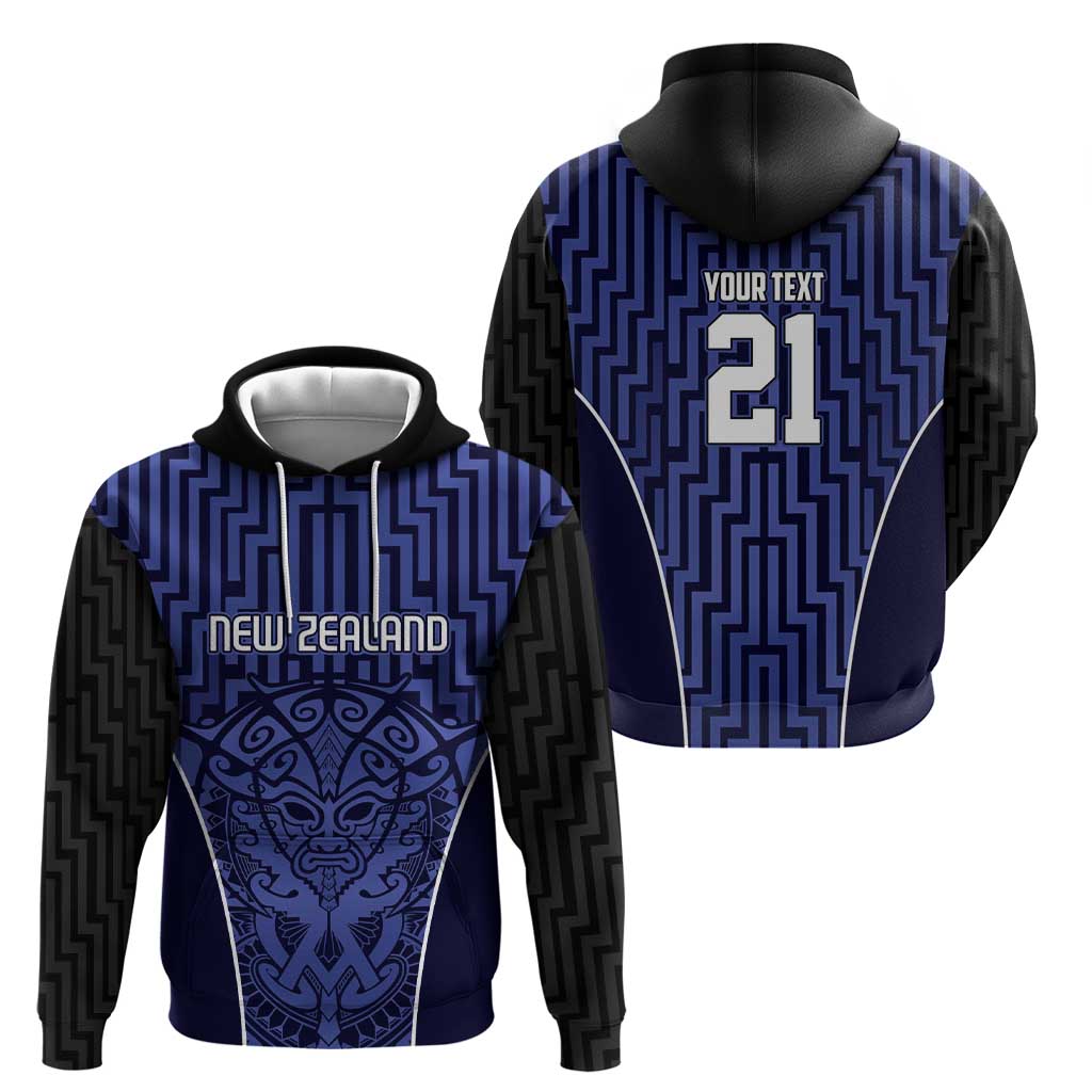 Custom Basketball New Zealand Zip Hoodie Blue Maori Ta Moko Indigenous - Polynesian Pride