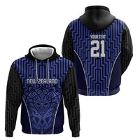 Custom Basketball New Zealand Zip Hoodie Blue Maori Ta Moko Indigenous - Polynesian Pride