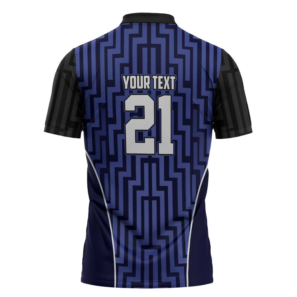 Custom Basketball New Zealand Zipper Polo Shirt Blue Maori Ta Moko Indigenous - Polynesian Pride