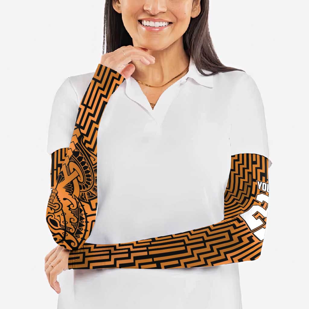 Custom Basketball New Zealand Arm Sleeves Gold Maori Ta Moko Indigenous - Polynesian Pride