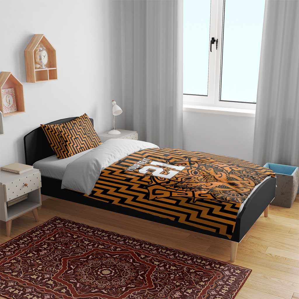 Custom Basketball New Zealand Bedding Set Gold Maori Ta Moko Indigenous - Polynesian Pride