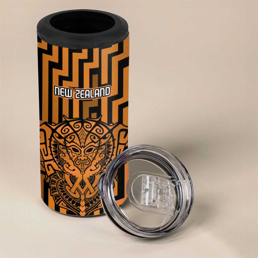 Custom Basketball New Zealand 4 in 1 Can Cooler Tumbler Gold Maori Ta Moko Indigenous LT9 - Polynesian Pride