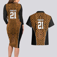 Custom Basketball New Zealand Couples Matching Long Sleeve Bodycon Dress and Hawaiian Shirt Gold Maori Ta Moko Indigenous LT9 - Polynesian Pride