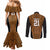Custom Basketball New Zealand Couples Matching Mermaid Dress and Long Sleeve Button Shirt Gold Maori Ta Moko Indigenous - Polynesian Pride