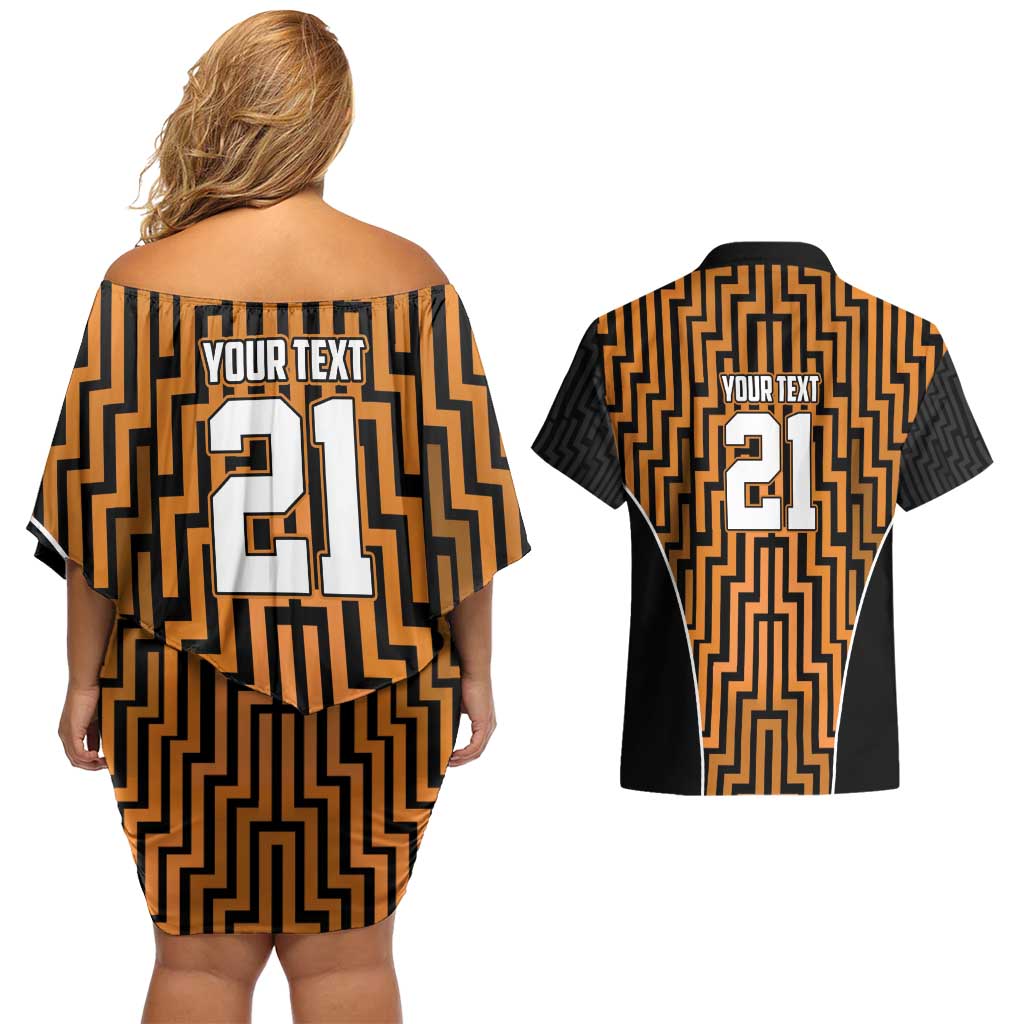 Custom Basketball New Zealand Couples Matching Off Shoulder Short Dress and Hawaiian Shirt Gold Maori Ta Moko Indigenous LT9 - Polynesian Pride