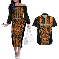 Custom Basketball New Zealand Couples Matching Off The Shoulder Long Sleeve Dress and Hawaiian Shirt Gold Maori Ta Moko Indigenous LT9 Gold - Polynesian Pride