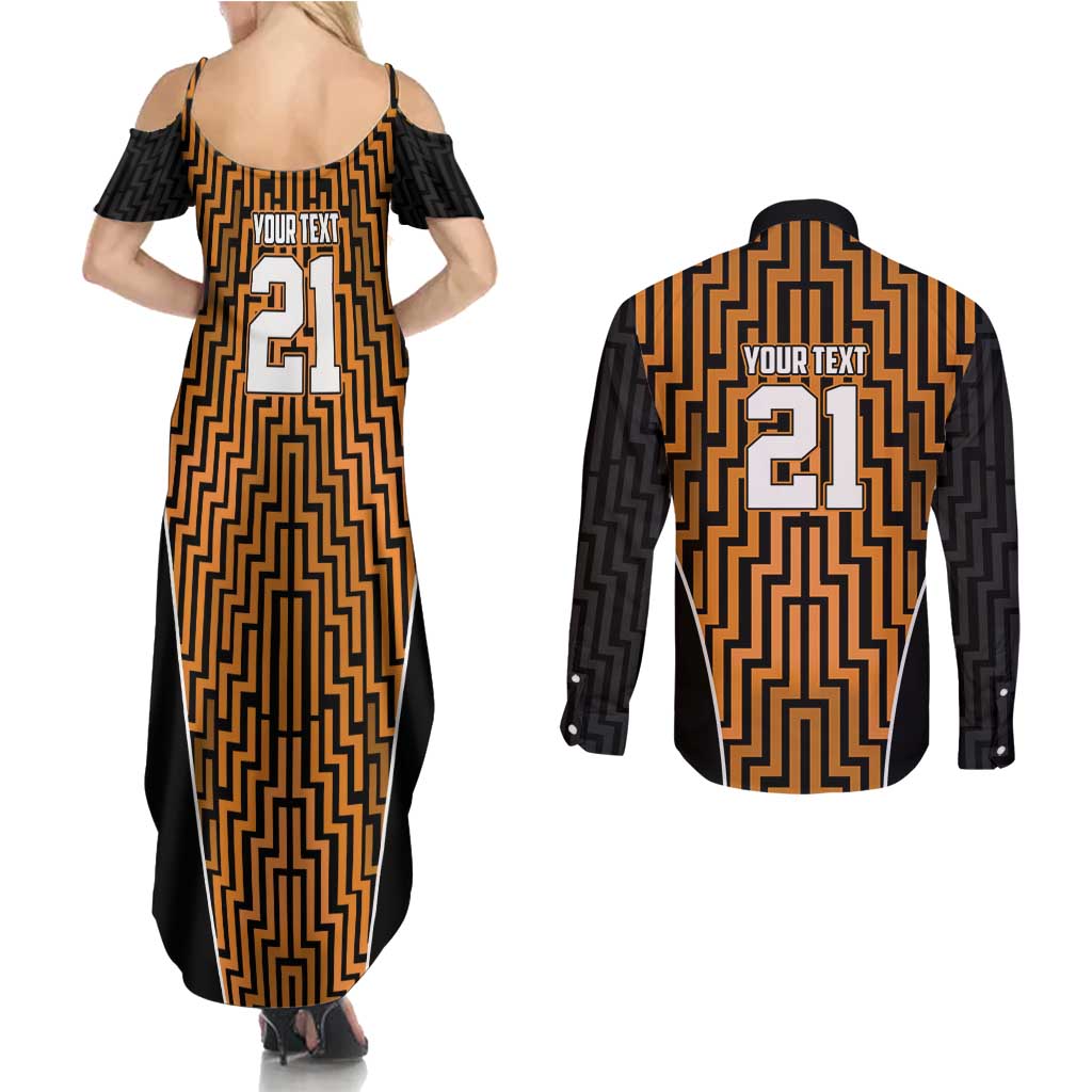 Custom Basketball New Zealand Couples Matching Summer Maxi Dress and Long Sleeve Button Shirt Gold Maori Ta Moko Indigenous LT9 - Polynesian Pride