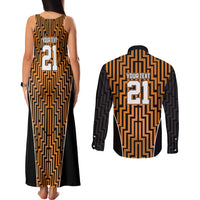 Custom Basketball New Zealand Couples Matching Tank Maxi Dress and Long Sleeve Button Shirt Gold Maori Ta Moko Indigenous LT9 - Polynesian Pride