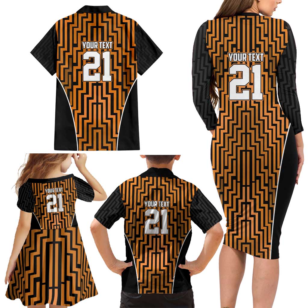 Custom Basketball New Zealand Family Matching Long Sleeve Bodycon Dress and Hawaiian Shirt Gold Maori Ta Moko Indigenous LT9 - Polynesian Pride