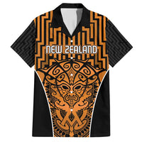 Custom Basketball New Zealand Family Matching Off Shoulder Maxi Dress and Hawaiian Shirt Gold Maori Ta Moko Indigenous LT9 Dad's Shirt - Short Sleeve Gold - Polynesian Pride