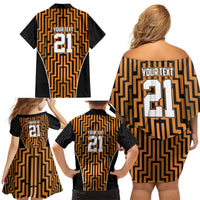 Custom Basketball New Zealand Family Matching Off Shoulder Short Dress and Hawaiian Shirt Gold Maori Ta Moko Indigenous LT9 - Polynesian Pride