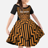 Custom Basketball New Zealand Family Matching Puletasi and Hawaiian Shirt Gold Maori Ta Moko Indigenous LT9 Daughter's Dress Gold - Polynesian Pride