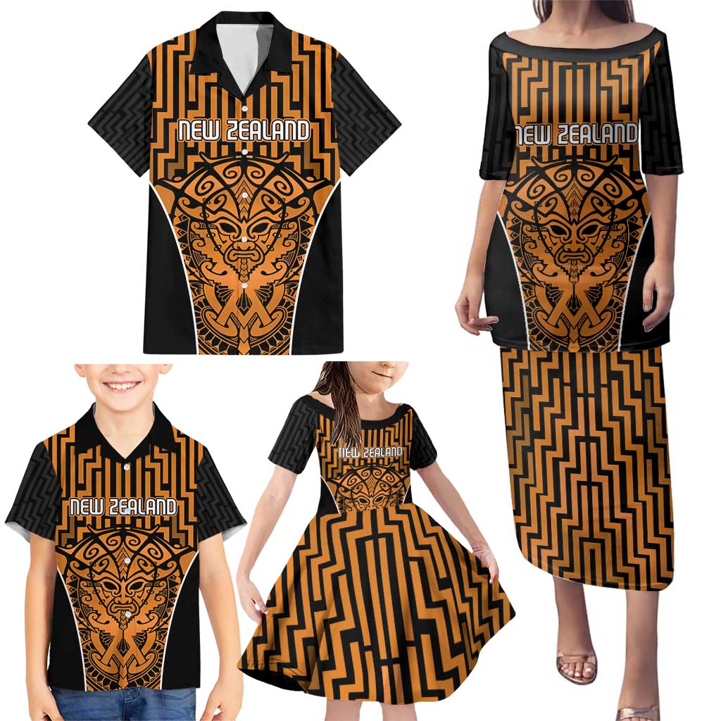 Custom Basketball New Zealand Family Matching Puletasi and Hawaiian Shirt Gold Maori Ta Moko Indigenous LT9 - Polynesian Pride