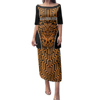 Custom Basketball New Zealand Family Matching Puletasi and Hawaiian Shirt Gold Maori Ta Moko Indigenous LT9 Mom's Dress Gold - Polynesian Pride
