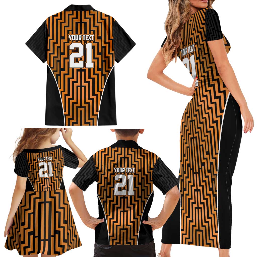 Custom Basketball New Zealand Family Matching Short Sleeve Bodycon Dress and Hawaiian Shirt Gold Maori Ta Moko Indigenous LT9 - Polynesian Pride