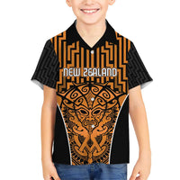 Custom Basketball New Zealand Family Matching Short Sleeve Bodycon Dress and Hawaiian Shirt Gold Maori Ta Moko Indigenous LT9 Son's Shirt Gold - Polynesian Pride