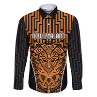 Custom Basketball New Zealand Family Matching Summer Maxi Dress and Hawaiian Shirt Gold Maori Ta Moko Indigenous LT9 Dad's Shirt - Long Sleeve Gold - Polynesian Pride
