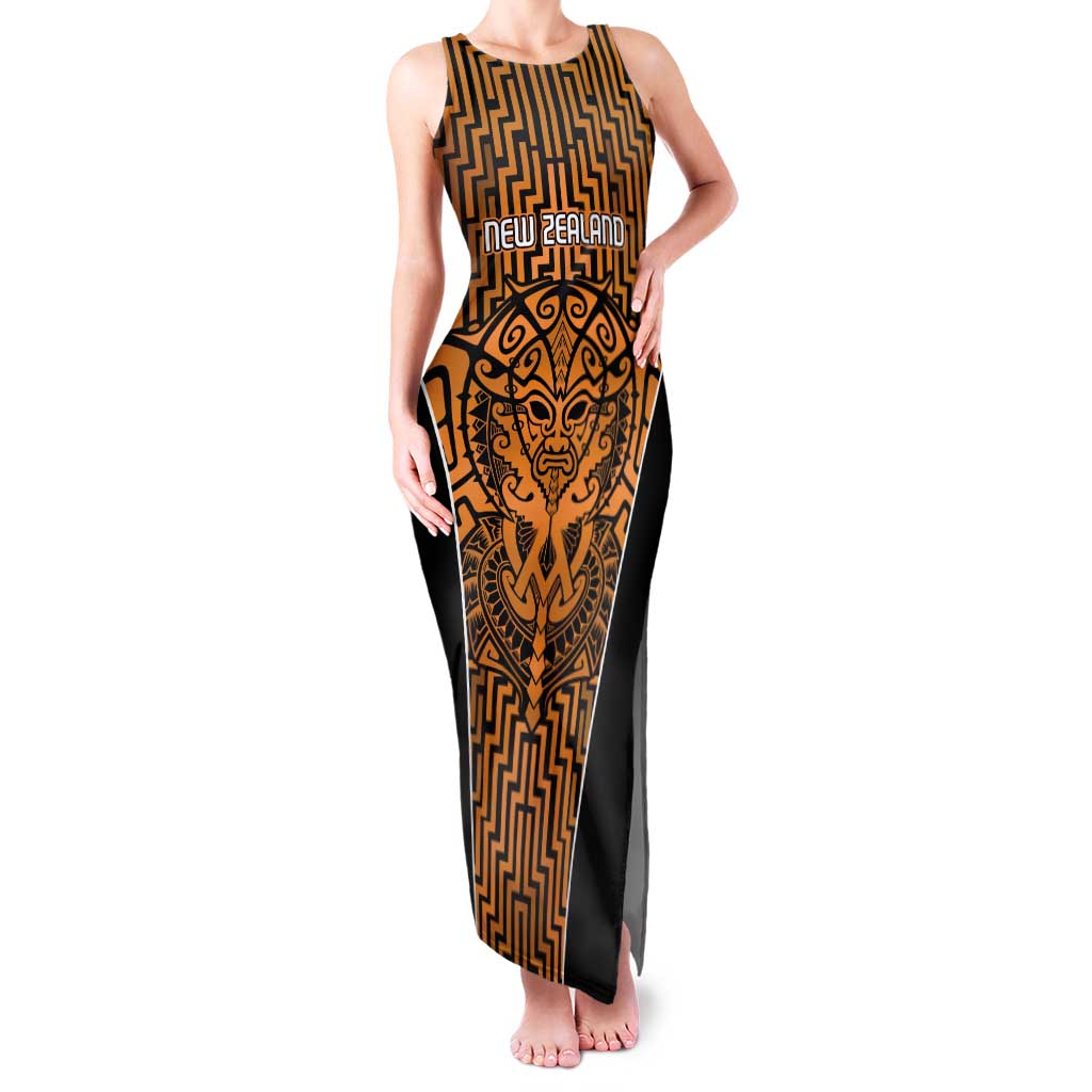 Custom Basketball New Zealand Family Matching Tank Maxi Dress and Hawaiian Shirt Gold Maori Ta Moko Indigenous LT9 Mom's Dress Gold - Polynesian Pride