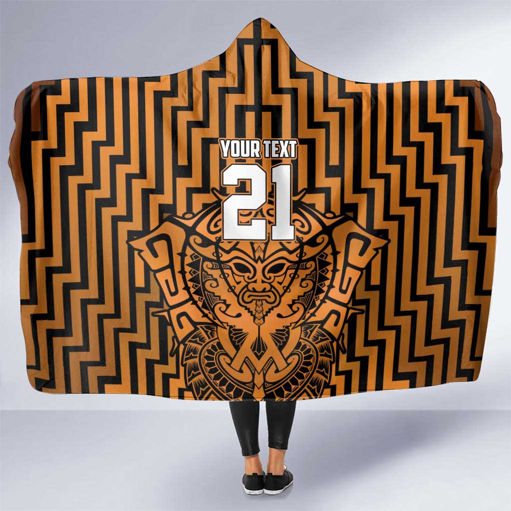 Custom Basketball New Zealand Hooded Blanket Gold Maori Ta Moko Indigenous - Polynesian Pride