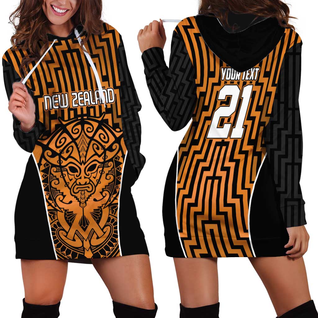Custom Basketball New Zealand Hoodie Dress Gold Maori Ta Moko Indigenous LT9 - Polynesian Pride