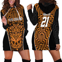 Custom Basketball New Zealand Hoodie Dress Gold Maori Ta Moko Indigenous LT9 - Polynesian Pride