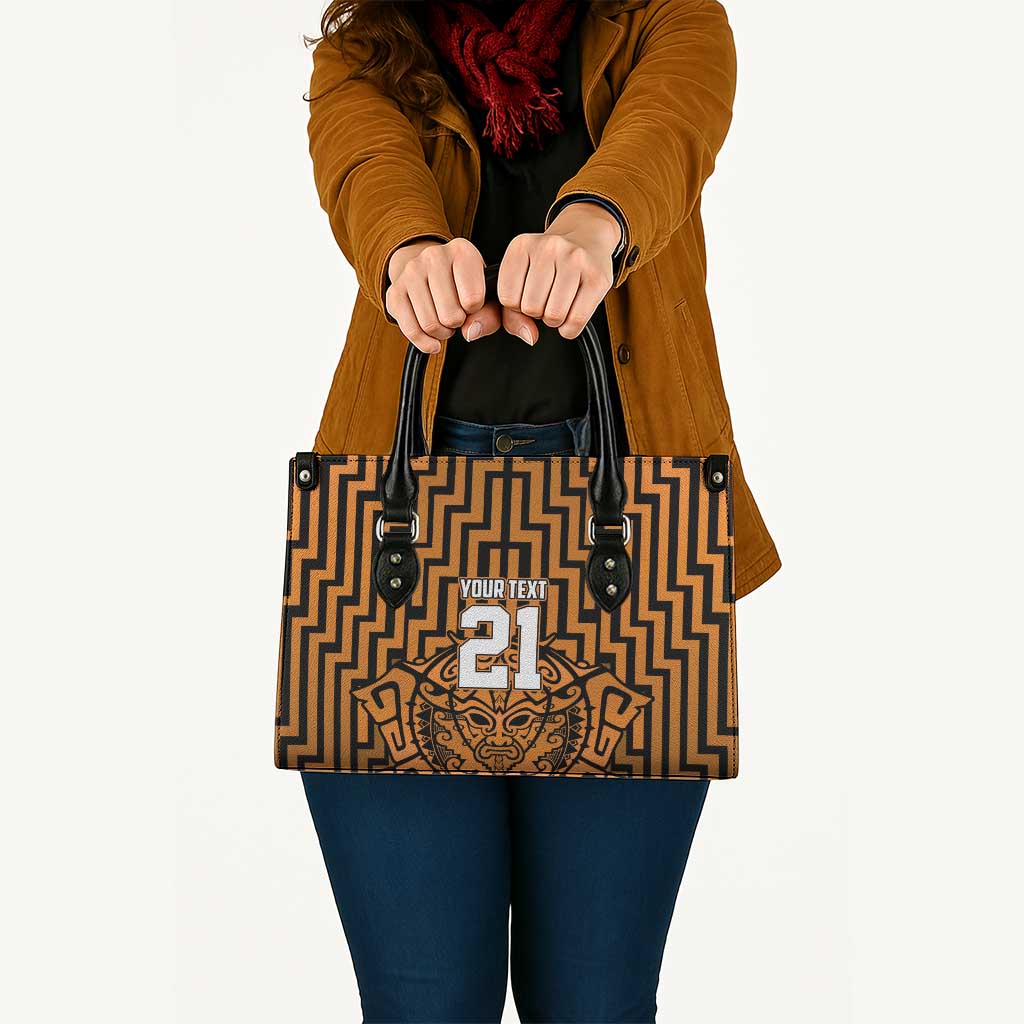 Custom Basketball New Zealand Leather Bag Gold Maori Ta Moko Indigenous - Polynesian Pride