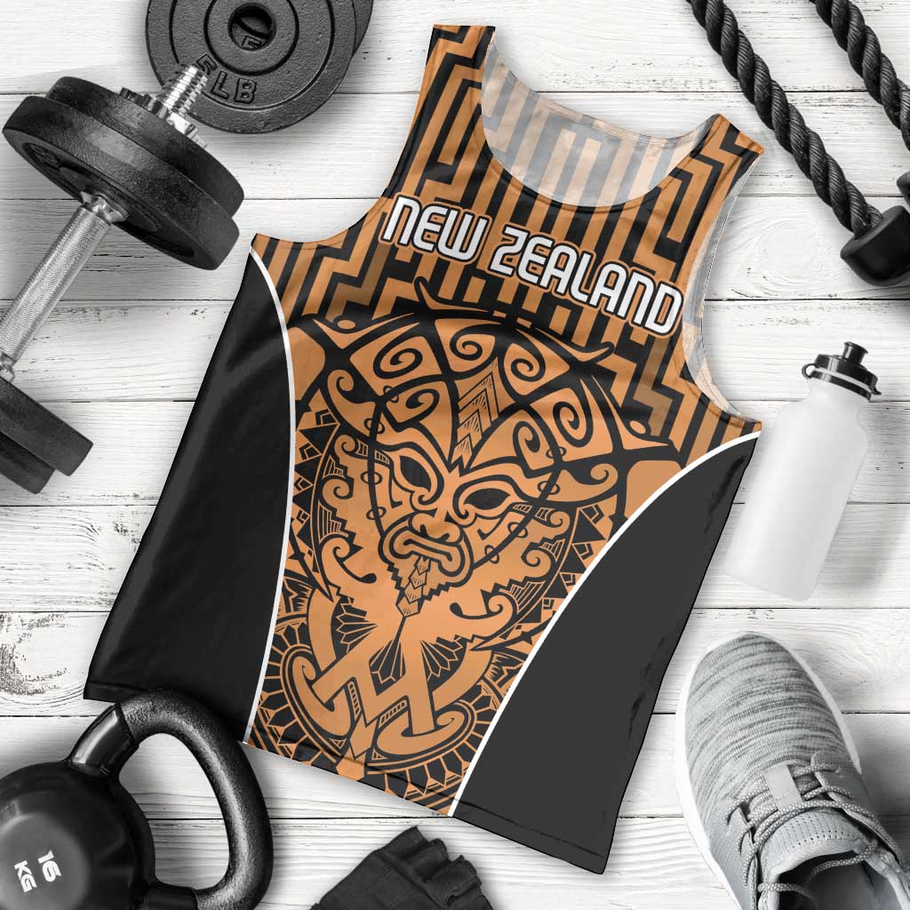 Custom Basketball New Zealand Men Tank Top Gold Maori Ta Moko Indigenous - Polynesian Pride