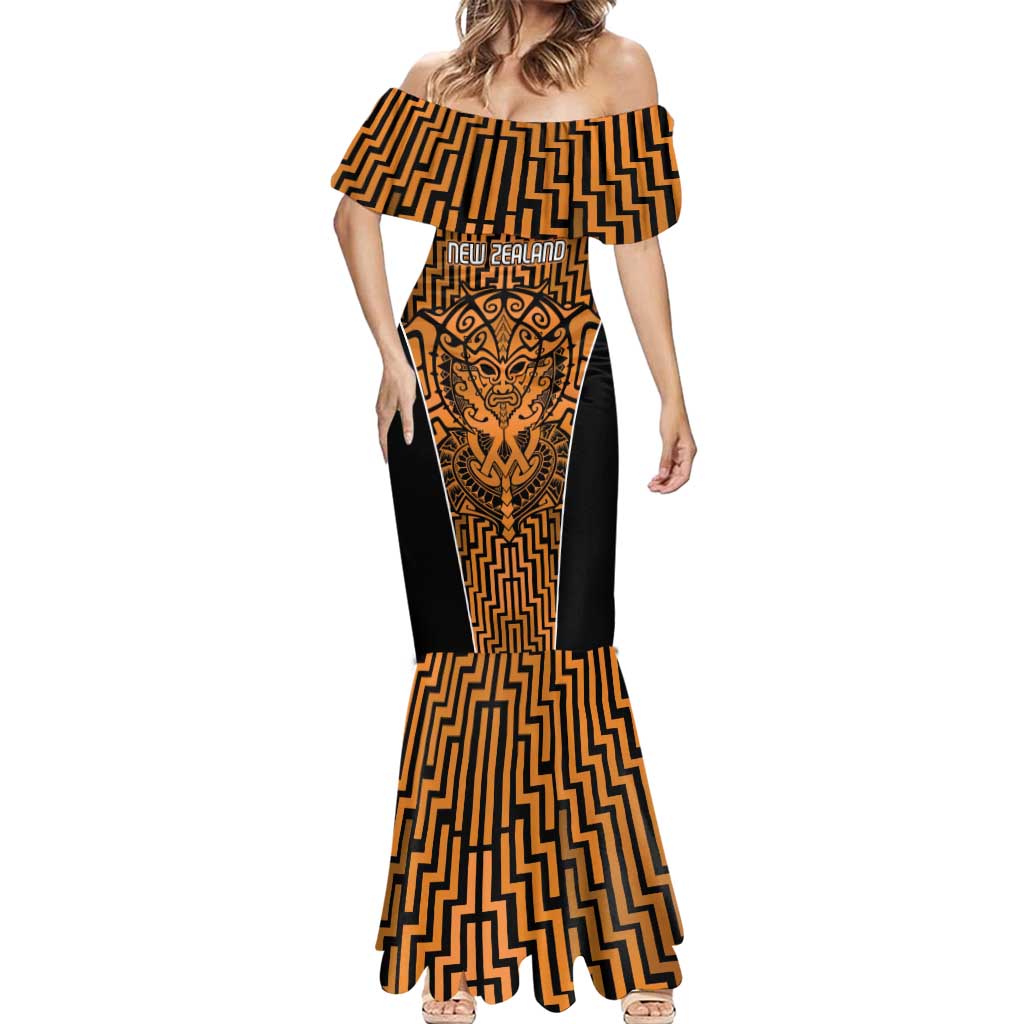 Custom Basketball New Zealand Mermaid Dress Gold Maori Ta Moko Indigenous - Polynesian Pride