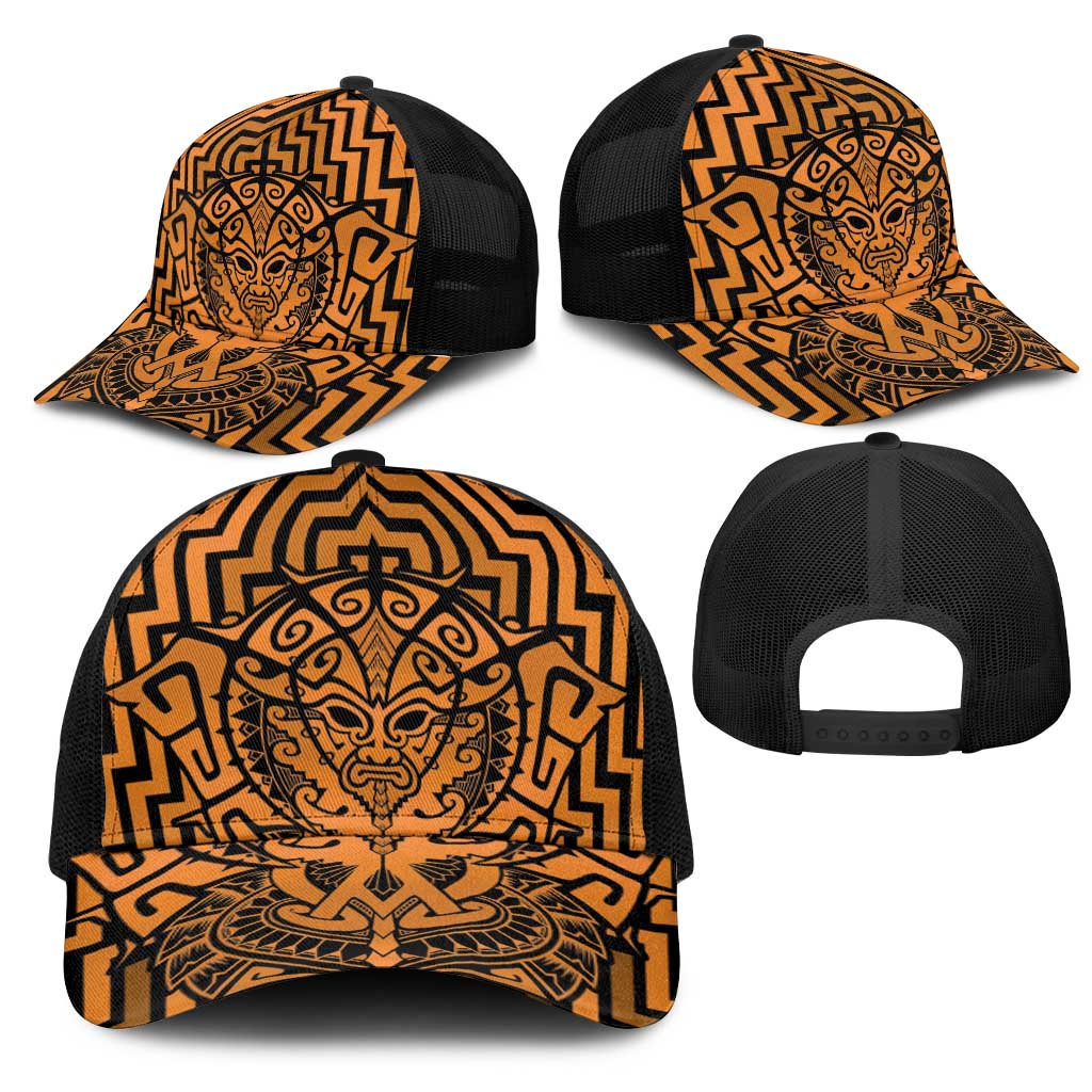 Basketball New Zealand Mesh Trucker Cap Gold Maori Ta Moko Indigenous - Polynesian Pride