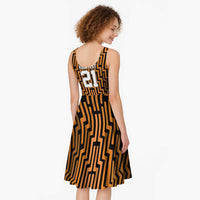 Custom Basketball New Zealand Midi Dress Gold Maori Ta Moko Indigenous - Polynesian Pride