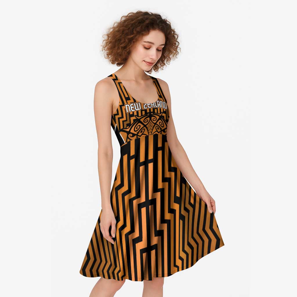 Custom Basketball New Zealand Midi Dress Gold Maori Ta Moko Indigenous - Polynesian Pride